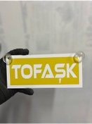 Resim Sarı Renk Üzeri Beyaz Renk Tofaşk Yazılı Vantuzlu Cam Süsü 