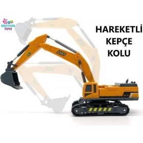 Resim Brother Toys Büyük Boy Metal Kepçeli Paletli Kepçe Ekskavatör Oyuncak Iş Makinesi Makinası 28 Cm. 