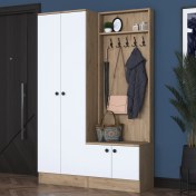 Resim Rani P6 Modern Portmanto Ayakkabılık Vestiyer Sepet Ceviz - Beyaz M5 
