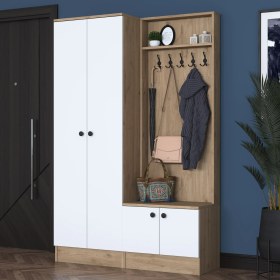 Resim Rani P6 Modern Portmanto Ayakkabılık Vestiyer Sepet Ceviz - Beyaz M5 