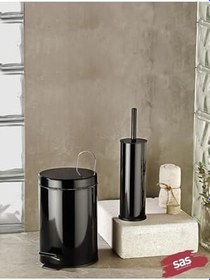 Resim Pedallı Çöp Kovası Tuvalet Wc Fırçası Banyo Çöp Kovası 2'li Banyo Seti Siyah 5 Litre 