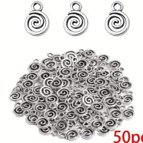 Resim 50 Adet Antik Gümüş Renkli Spiral DIY Takı Yapımı El İşi Bilezik Kolye Kolye Ucu 11 x 8mm 