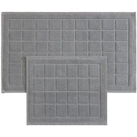 Resim Koza Home Medea Gri 2li Pamuk Kare Desenli Banyo Paspas Takımı 60x100 60x50 Gri 