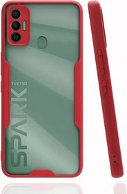 Resim Tecno Spark 7 Kılıf Renkli Silikon Kamera Lens Korumalı Şeffaf Parfe Kapak - Kırmızı 