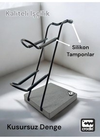 Resim Gri Granit Ahşap Ve Siyah Metal Gaming Ps4 Ps5 Xbox Joystick Controller Tutucu Ve Kulaklık Dikey Standı 