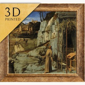 Resim St. Francis in the Desert 3D Print: Giovanni Bellini Textured Art - 39"x45" in / 100x114 cm / Vintage Gold Frame 