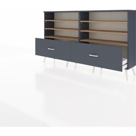 Resim Arges Konsol 6 Raflı 2 Çekmeceli 176x30x99 Antrasit-çam/antrasit Atlas Çam/antrasıt - Antrasıt 