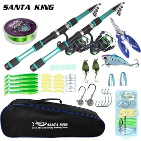 Resim 2 adet Balıkçılık Ekipmanı Seti - 2 Teleskopik Balıkçılık Çubuğu, 2 Spinning Makarası, 100 Metre Naylon Balıkçılık Hattı, 1 Balıkçılık Ekipmanı Çantası, 1 Yem Kutusu, saç tokası, Pullar ve Aksesuarlar Dahil 