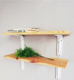 Resim 2'li Metal Ayaklı, Ahşap Kitaplık Duvar Rafı 50x11 