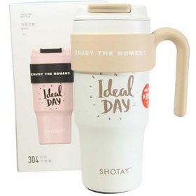 Resim Shotay ST-8917 Çift Kullanım Pipetli/Rahat İçim Beyaz 1000ml Çelik Matara 