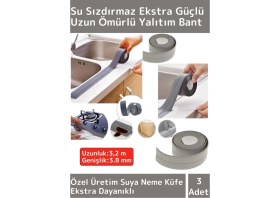 Resim Wintoup Su Sızdırmaz Ekstra Dayanıklı Pvc Yağ Kenar Küf Önleyici 3.2 m Gri İzolasyon Bant 3 Adet 