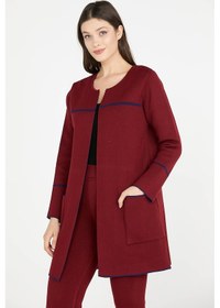 Resim Uzun Triko Ceket - Bordo - Lacivert 001 