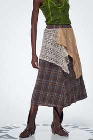Resim Baila Plaid Patchwork Uzun Etek - XL 