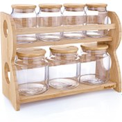 Resim Bambum Bench Standlı 8 Parça Cam Baharat Takımı 