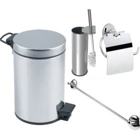 Resim Arçe Banyo 5 Lt Çöp Kovası Seti Çöp Kovası Fırça Kağıtlık Havluluk 