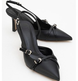 Resim Biana Siyah Cilt Tokalı Sivri Burunlu Kadın Topuklu Ayakkabı Siyah 