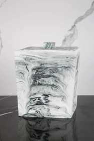 Resim 2 Parça Mermer Desenli Beton Kare Çöp Kovası Banyo Mutfak Tuvalet Wc 18 Cm 4 Litre Mermer Deseni 