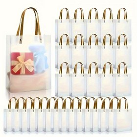Resim 14 adet, Tutma Saplı PVC Şeffaf Mat Hediye Çantaları - Gelinlik, Düğün Hediyeleri ve Parti Malzemeleri için Mükemmel, Dayanıklı ve Şık, Çiçek ve Hediyeler için Uygun, Düğün Hediyeleri 