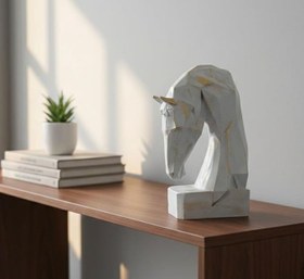 Resim Dekoratif Kitap Tutucu Kübit At Figürlü Biblo Beyaz Gold Eskitme 