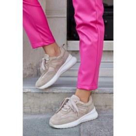 Resim Nilufarr Roma Bej Süet Hakiki Deri Kadın Sneaker 