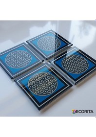 Resim Decorita Cam Bardak Altlığı 4'lü Takım Yaşam Çiçeği Çok Renkli 