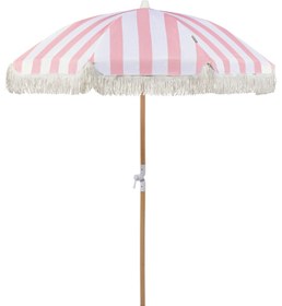 Resim MONDELLO 150 cm Retro Bahçe Şemsiyesi, Kayın Ahşap Gövde, UV Koruma, Bej Püsküllü - Pembe 