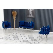 Resim Rozexi Sarmaşık Çay Seti Takımı Lacivert Koltuk Takımı Oturma Odası Kafe Antre Hol Ofis 2+1+1 Krom Metal 