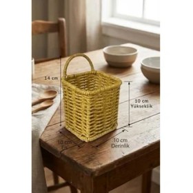 Resim Buffer Kare Hasır Dokulu Plastik Kaşıklık ve Çatallık, Askılı Kendiliğinden Tutmalı Çok Amaçlı Mutfak Organizeri, 10X10X14 cm 
