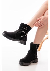 Resim 02-2013 Siyah Süet Toka Aksesuarlı Fermuarlı Günlük Kadın Bot Acı Kahverengi 