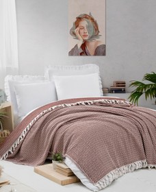 Resim Kiremit Zikzak Desen Pamuklu Çok Amaçlı Yazlık Örtü / Mevsimlik Yatak Örtüsü 