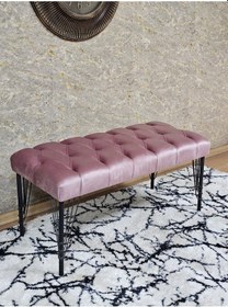 Resim Zafir Siyah Boyalı Tel Ayaklı 90 Cm Puf Bench - Puf - Bench - Kasalı Oturak - Oturak - Yatak Ucu Puf Pembe 