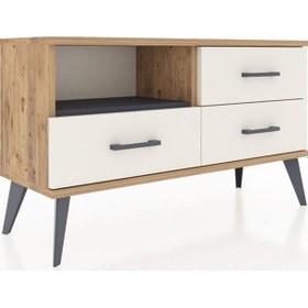 Resim Arges Şifonyer Tek Raflı 3 Çekmeceli 88x30x48 Çam-antrasit/aytaşı Antrasit/aytaşı 