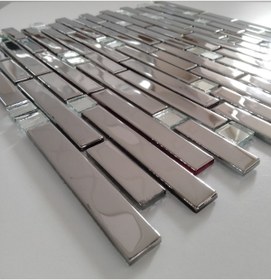 Resim MozaiKristaL Mutfak Tezgah Arası 15x48x73x98x4 Mm Gümüş Krom Kristal Mozaik ( 1 Koli = 1 M2 Fiyatıdır ) 