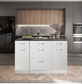 Resim Rumba Mutfak Adası -5 Çekmeceli 2 Kapaklı Alt Modül- Çok Amaçlı Dolap 140 Cm Tezgah Dahil Beyaz 