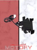 Resim Yandan Ayarlı Usb Şarj Çıkışlı Motosiklet Gidon Telefon Tutucu Alüminyum 