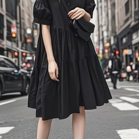 Resim Büyük Beden, Sonbahar ve Kış Şık Retro Siyah Elbise - Karın Kontrollü Çok Yönlü Maksi 