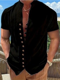 Resim Snapbuy Erkek Pamuk Yazlık Rahat Kısa Kollu Gömlek - Hawaiian Stand-up Yakaturuncu Turuncu 