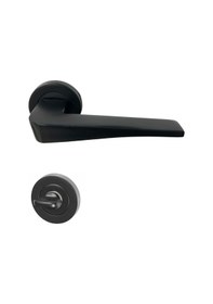 Resim Hira Yasmin Alüminyum Yuvarlak Rozetli Kapı Kolu Mat Siyah Wc 