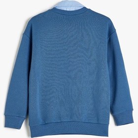 Resim Koton Okul Sweatshirt Basic Okul Gömleği Yaka Detaylı Uzun Kollu Pamuklu Mavi 5wkb10383tk Mavi 