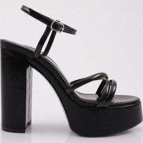 Resim Dgn 28 Kadın Bilekten Bağlama Kalın Taban Topuklu Ayakkabı 28-2125-R145206 Siyah 