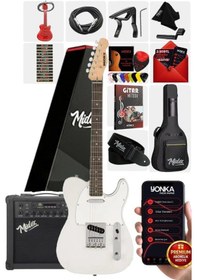 Resim Midex Tlx-50wh-25amp Tele Kasa Gül Klavye 2 Single-coil 25w Amfili Elektro Gitar 