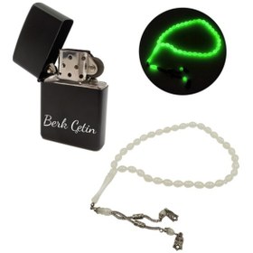 Resim Kişiye Özel Zippo Tarzı Çakmak & Fosforlu Bukalemun Tesbih Hediye 