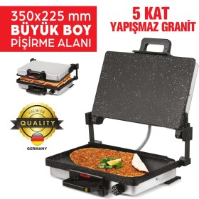 Resim Nature home Milan Büyük Boy XXL Bazlama Lahmacun Izgara Tost Makinesi 5 Kat Granit Kaplama (TEPSİSİZ MODEL) 