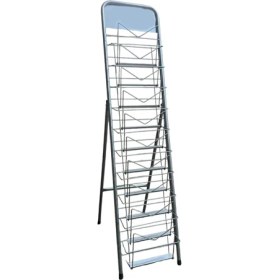 Resim Stand Sergileme Şık ve Fonksiyonel Ayaklı Gazete Dergi Standı - 10 Cepli, Gri Metal Tasarım - Stand Sergileme 