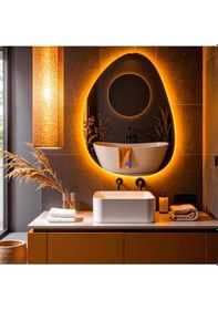 Resim Luno Amber Led'li Lavabo & Banyo Aynası Dokunmatik Sensörlü 100 X 75 Cm Turuncu 
