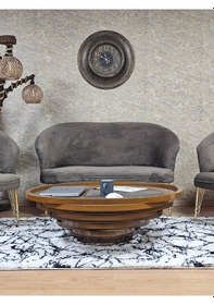 Resim Zafir Teddy Takım Gold Kaplama Telli Ayak Çay Seti Koltuk - Berjer , Balkon, Salon, Ofis Kahverengi 