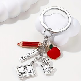 Resim 1 adet Akademik Temalı Anahtarlık Kırmızı Kalem, Paleta, Cetvel ve Kalem Tutucu Şanslar - Öğretmenler, Mezuniyet Hediyeleri, Dayanıklı Demir Alaşımlı, Aksesuarlar için İdeal 