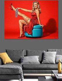 Resim Retro Kadın Kırmızı Elbise Dekoratif Kanvas - Mdf Ahşap Tablo 