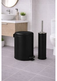 Resim Siyah 2'li Banyo Seti - Metal Çöp Kovası 3 Lt Ve Wc Fırçası Takımı Elit 7200 Siyah 