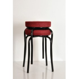 Resim Akk Ticaret 2 Adet Desenli Kırmızı Renk Kumaş Siyah Profil Demir Tabure Mutfak Taburesi 